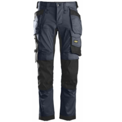 Pantaloni elastici bleumarin cu buzunare pe teacă